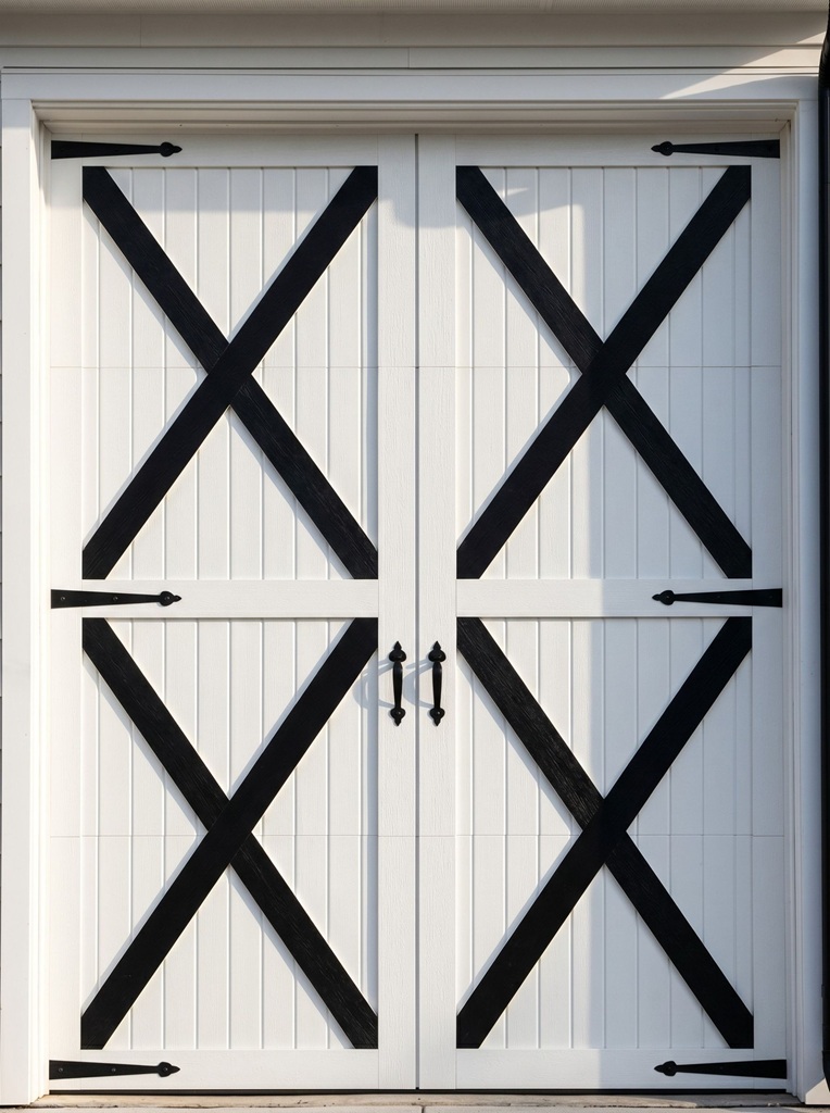 Barn style garage doors black hardware carriage house modern farmhouse