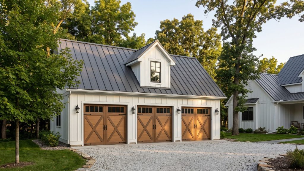 Detached garage barn style modern farmhouse property outbuilding Minnesota