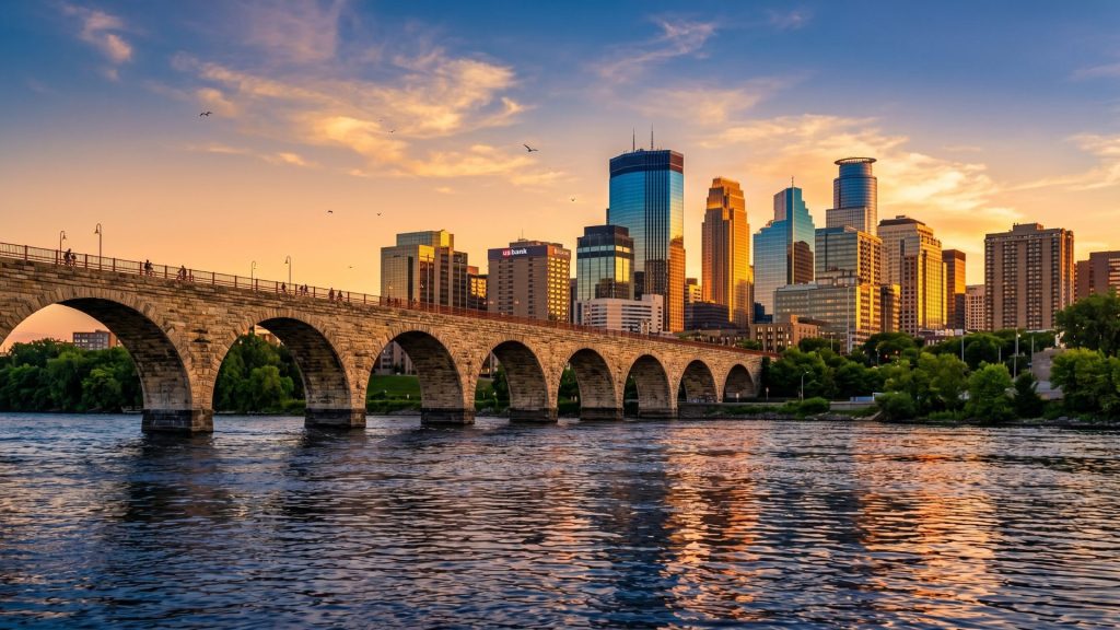 Downtown Minneapolis Minnesota skyline showing business district and urban living