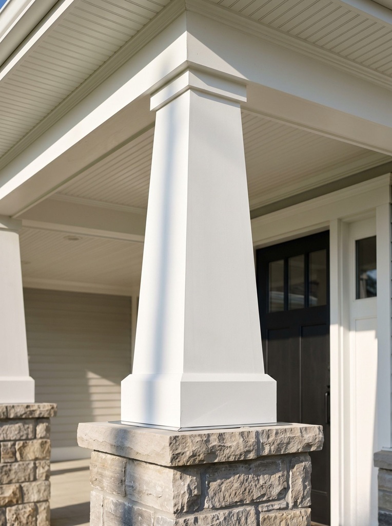 Tapered porch columns white painted modern farmhouse craftsman detail