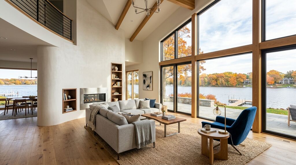 Contemporary house style living room with curved wall in Minnetonka, MN