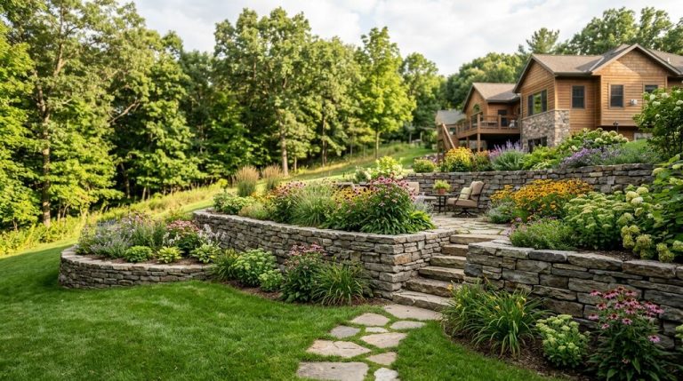 Beautiful custom home built into a sloped wooded lot in Minnesota