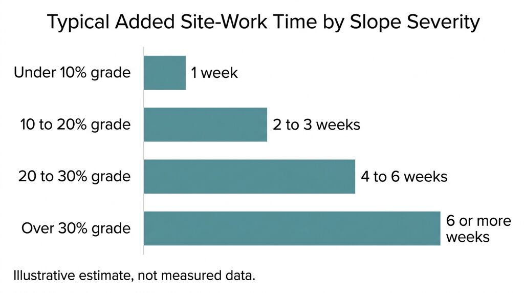 Bar chart of added site work weeks by lot slope severity level